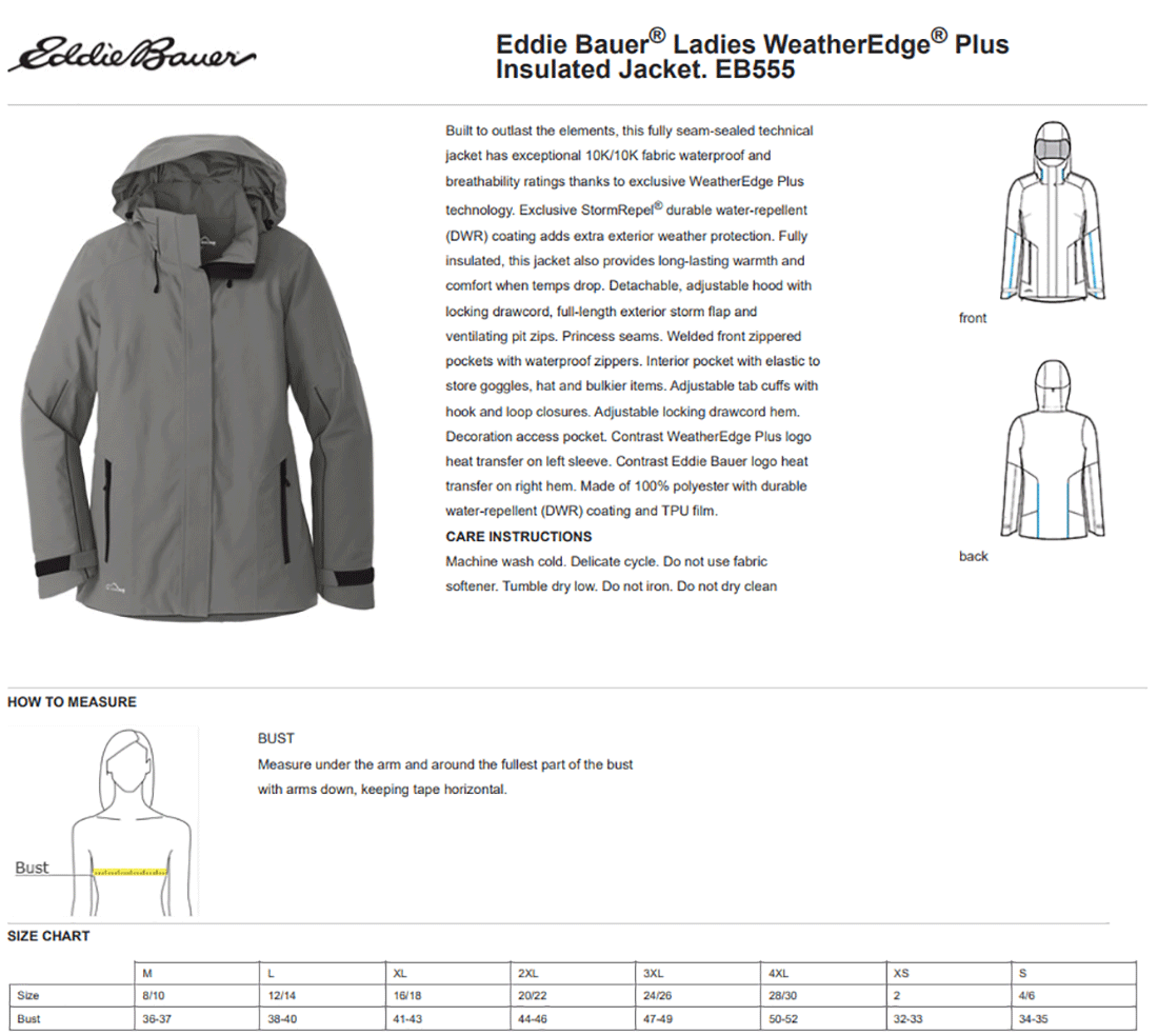 Eddie Bauer Ladies WeatherEdge Plus Insulated Jacket Orthopedic One